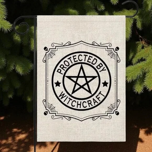 Protected by Witchcraft Garden Flag Halloween Outdoor Yard Banner Pagan Wicca - Picture 1 of 6
